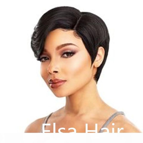 

full end side part lace front human hair wigs for women black brazilian human hair short straight bob wig with baby hair, Black;brown