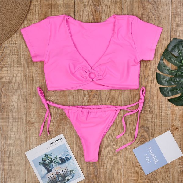 

tank crop bikini thong bottom bikinis women chest center ring biquini bathing swimsuit swimwear swimming suit for womenin