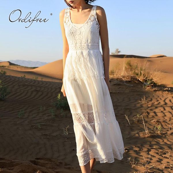 

ordi2021 summer women long dress spaghetti strap white lace maxi tunic beach dress, Black;gray