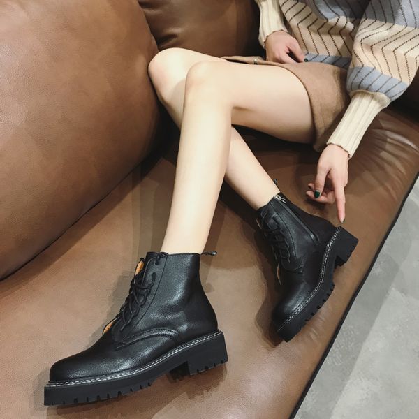 

2020 new style for autumn and winter british vintage lace killer booties handsome locomotive boots martin boots, Black