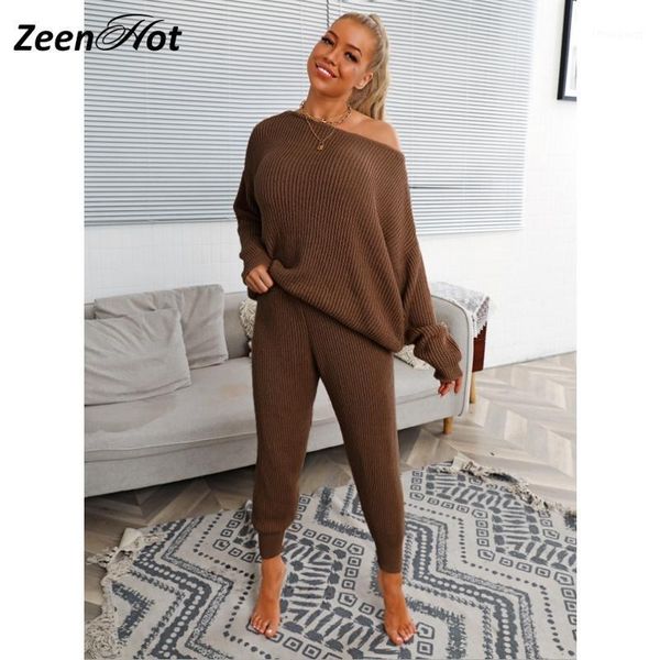 

women's tracksuits casual long sleeve jumpsuit crewneck one shoulder elastic knitting waist stretchy tracksuit loose romper, Gray