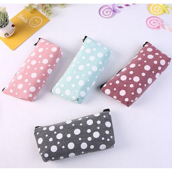 

pencil cases 1pc cute kawaii dot bag case box zip stationery organizer makeup pouch school supplies kids gift