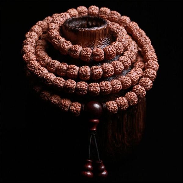 

beaded, strands natural five-petal tibetan 108 rudraksha beads mala lobular red sandalwood triplet buddhist jewelry yoga bracel, Black