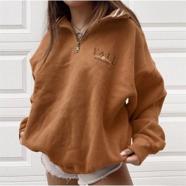 

autumn gray letter embroidery sweatshirt women oversized vintage polo collar casual pullovers new girls warm cotton winter 201201, Black