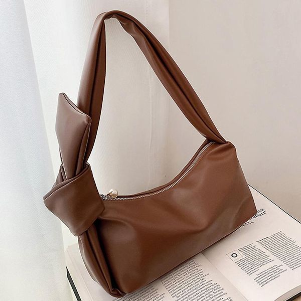 

totes bow ladies half moon bag simple female handbag soft pu leather women shoulder 2021 trend designer niche purses