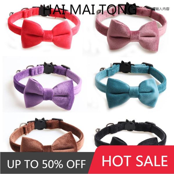 

cat collars & leads velvet collar solid color bowknot puppy chihuahua necklace with bell adjustable safety buckle cats bow tie pets accessor