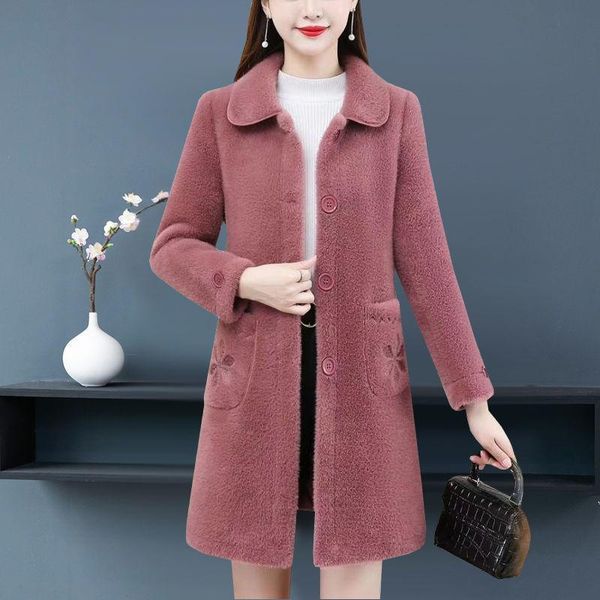 

women's fur & faux 2021 gold mink coat middle and long thickened winter integrated mother's dress, Black