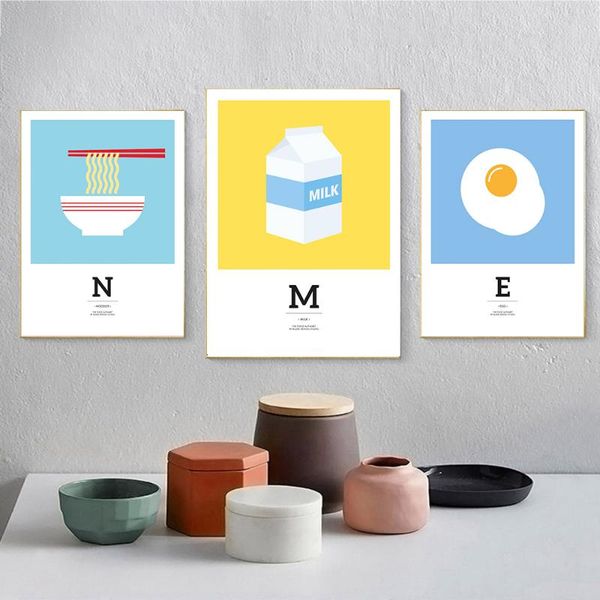

paintings cartoon milk egg remind children to eat breakfast art wall picture kitchen living room modern home posters canvas painting m687