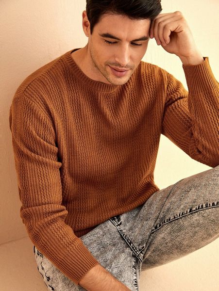 

men solid crew neck sweater k56x#, White;black