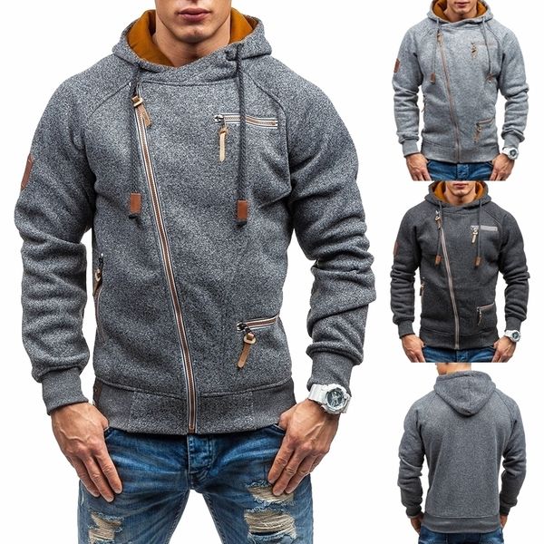 

men casual solid hoodies mens fashion plus size zipper hooded sweatshirt man autumn warm hoody coat streetwear hip hop coat 201114, Black