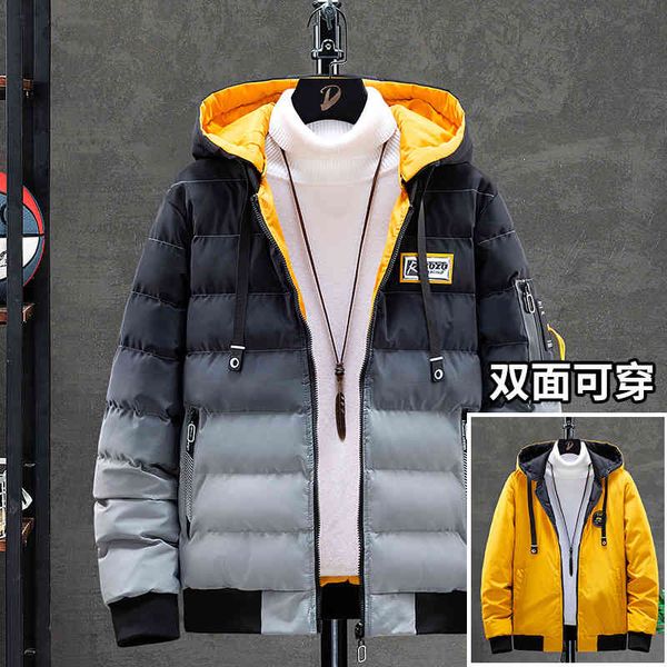 

2021 new winter hooded thickened cotton padded cloth men's fashion brand double-sided, Black