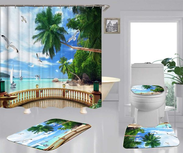 

sea scenery outside the window sea 3d digital printing bath curtain waterproof polyter bath curtain ocean bath curtain