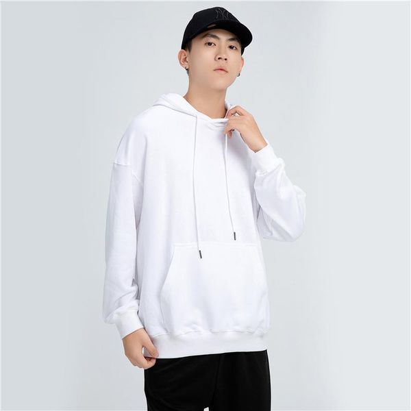

men's hoodies & sweatshirts heavy weight men hooded thick terry fashion brand trendy drawstring multi-color dropped shoulder couple pul, Black