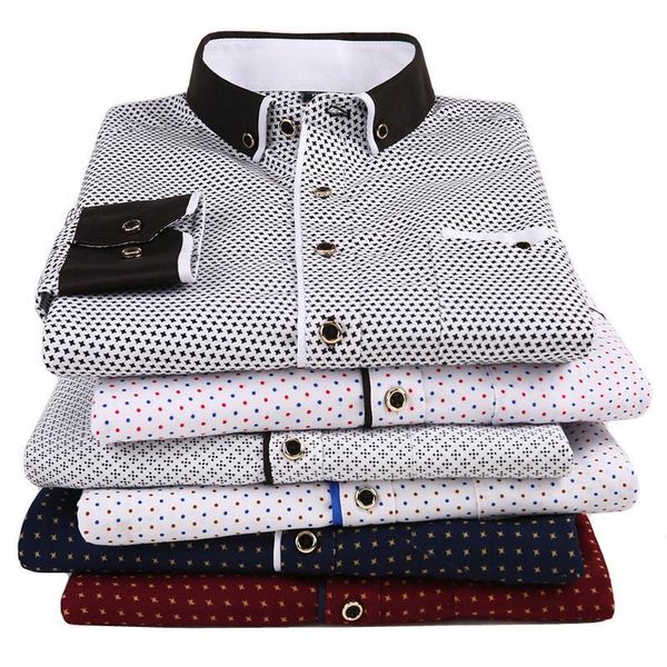 

men's casual shirts 2021 men fashion long sleeved printed shirt slim fit male social business dress brand for soft comfortable, White;black