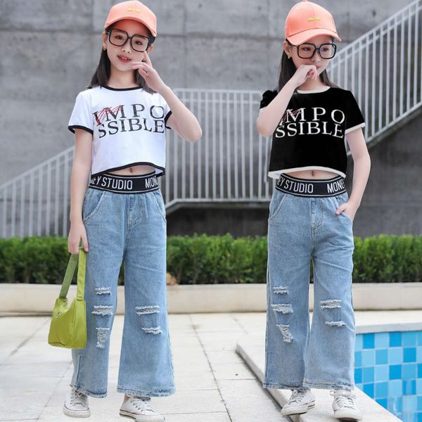 

2021 girls' summer new suit cuhk wide leg pants two piece set, White