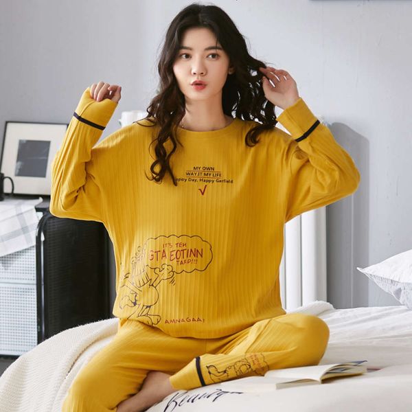 

spring pajamas women's cotton long sleeve cute korean sweet suit large size can be worn in summer, autumn and winter, Black;red