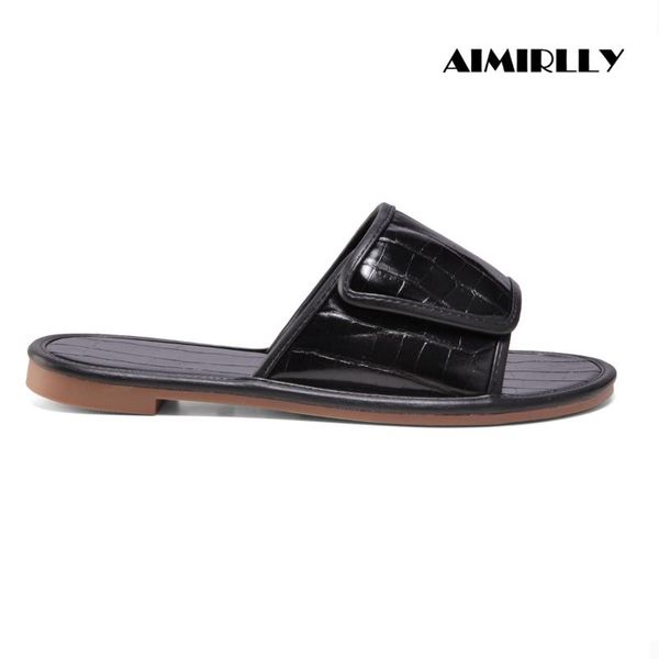 

sandals summer women's slipper peep toe flats mules ladies home daily shoes casual footwear outdoor comfort slip on, Black