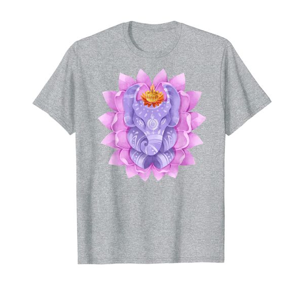 

diwali ganesha elephant lotus meditation mandala diya lamp t-shirt, White;black