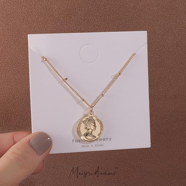 

chains wholesale ins style europe bohemia head queen coin pendants gold vintage women luxury necklace, Silver