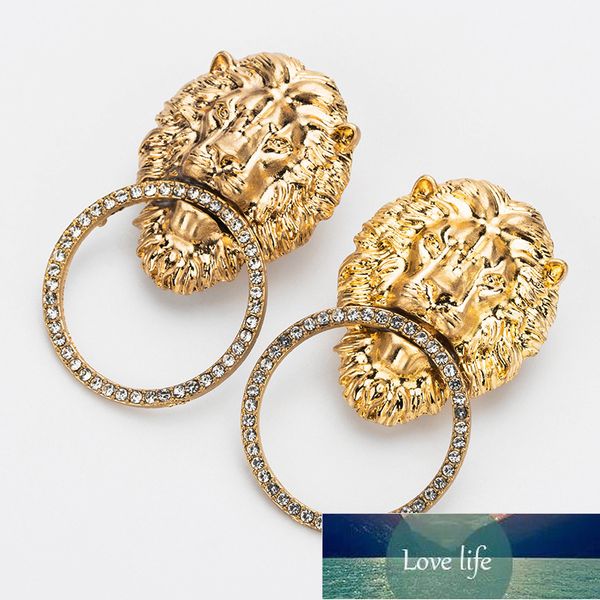 

fashionable and changeable antique gold lion pattern dangle earrings geometric retro street patting personality punk jewelry factory price e, Silver