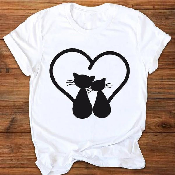 

men graphic cat cartoon mens sweet love cute fashion 90s style print clothes lady tees female t shirt, White;black