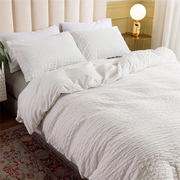 

bedding sets simple solid color set seersucker fabric nordic style duvet cover 240x220 comfortable pillowcase 2/3 pcs home