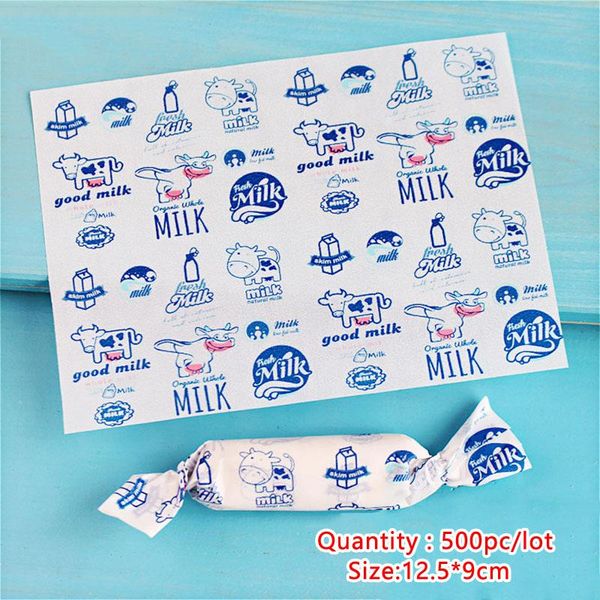 

gift wrap aq 500pcs/lot cute blue cows milk decor soft nougat toffee candy party twisting wax paper cartoon cattle baby