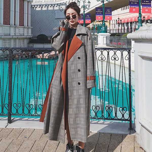 

spring fall ladies winter coats elegant quality long chess double breasted coat jacket bvl0, Tan;black