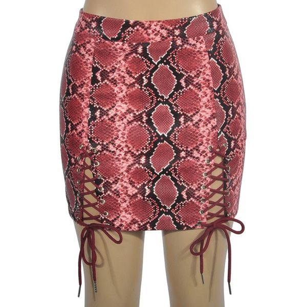 

skirts women's half-length skirt strap snake pattern pu print red brown, Black