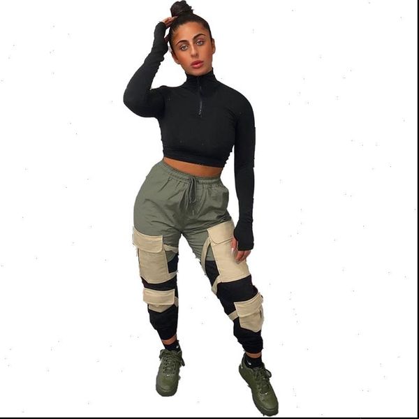 

streetwear new style patchwork fashion casual lady pants high waist slim pencil pants safari style sports pants, Black;white