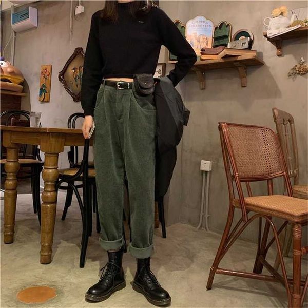 

winter thickened warm corduroy straight harem pants female plus size fat autumn female casual loose streetwear pants woman 211112, Black;white