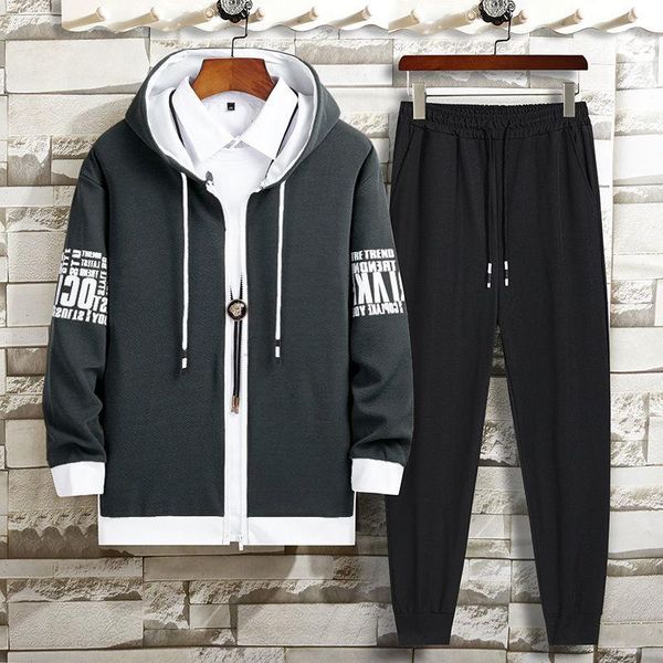 

sweater suit men's hoodie autumn casual sports trend cardigan spring and autumn sportswear, Gray