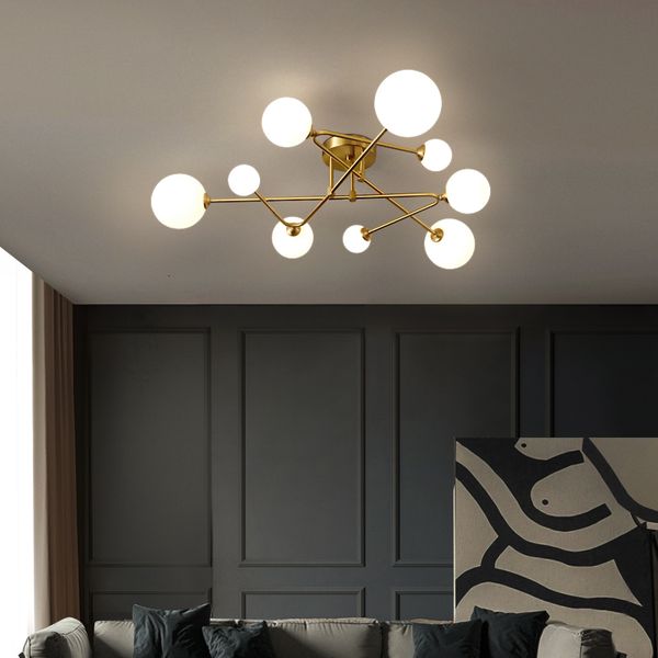 

nordic conducted from ceiling the living room multi-headed bedroom of gold copper ball glass lamp to home 9exl