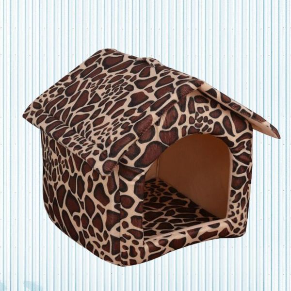 

kennels & pens creative pet bed cat soft puppy house tent fashion entrance sleeping for cats dog (leopard, size s)