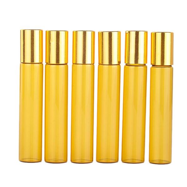 

6pcs/10ml portable amber glass refillable perfume bottle,essential oil bottle, convenient for travel