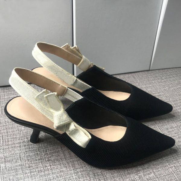 

2021 summer ladies sandals stiletto high heel designer sandals pointed toe beautiful fashion high heels bowknot canvas women's shoes, Black