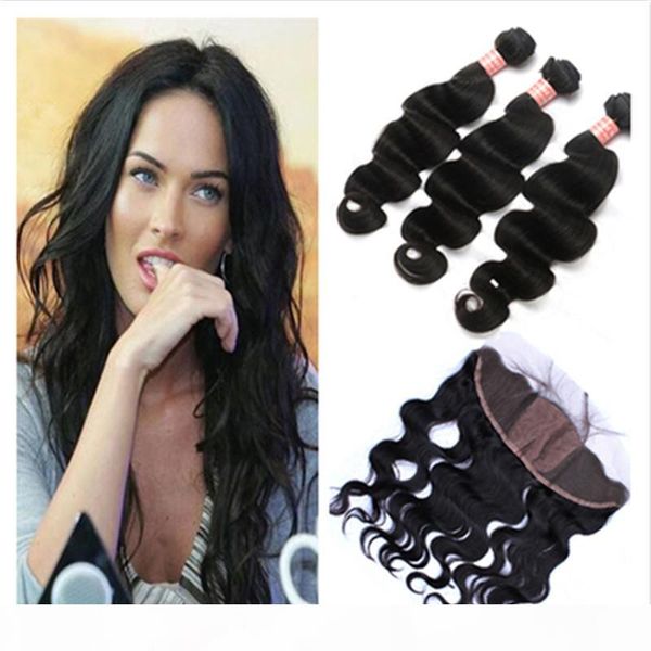 

silk base lace frontal closure with peruvian human hair weave bundles 4pcs lot peruvian body wave with silk full lace frontal 13x4, Black