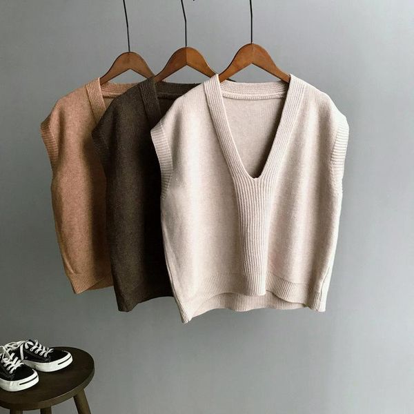 

women's vests winter women casual jumper vest sleeveless v knitting elastic outwear feminino brown knitwear, Black;white