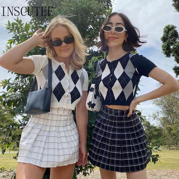 

women's t-shirt inscutee vintage streetwear e-girl knitted women harajuku y2k diamon short sleeve crop tee dark academia baby tees, White