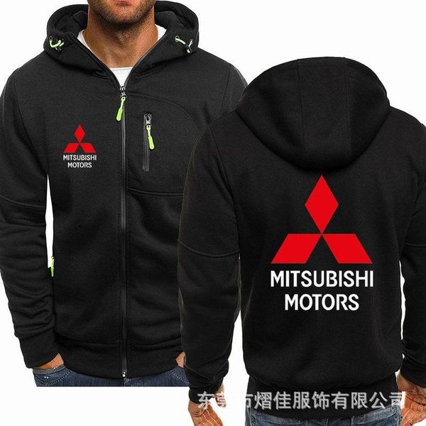

men's hoodies & sweatshirts spring mitsubishi logo casual hiphop long sleeve hooded fashion fleece riding zipper jacket men, Black