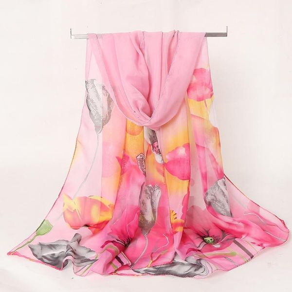 

1pc fashion women scarf flower printing long soft wrap chiffon scarf shawl yellow scarves a good gift, Blue;gray
