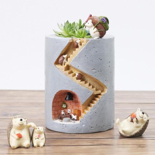 

planters & pots creative cartoon animal hedgehog flower pot hydroponic succulent plant decoration personality micro landscape potted