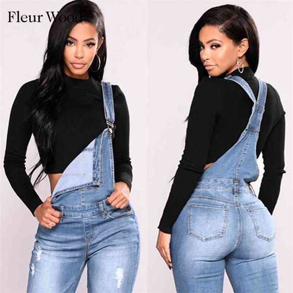 

fleur wood jeans bib female slimming denim for women plus size stretch skinny pantalones vaqueros mujer 210629, Blue