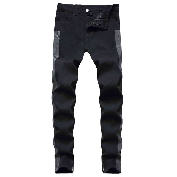 

men's jeans with black stripe and foot zipper jeans men's jeans, Blue