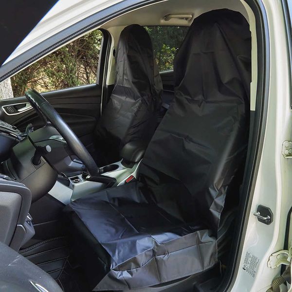 

aumohall 2pcs universal throw over car front seat covers slip on black waterproof oxford cloth