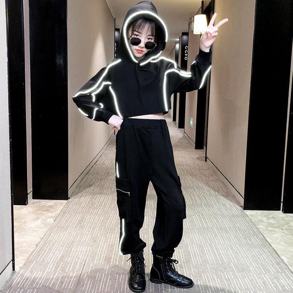 

teenage girls clothes set hoodie and sweatpants two pieces autumn clothing reflect suit for kids girl 4 5 6 7 8 9 10 11 12 13yrs, White