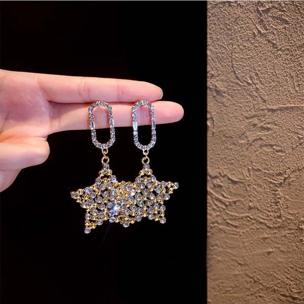 

dangle & chandelier exquisite rhinestone pentagram women's earrings trend fashion simple women jewelry vintage personality stud, Silver