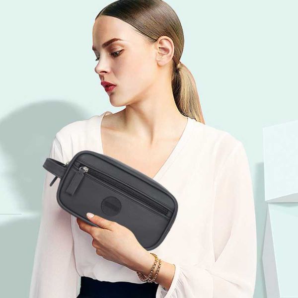 

portable pu leather black storage men's wash waterproof makeup bag
