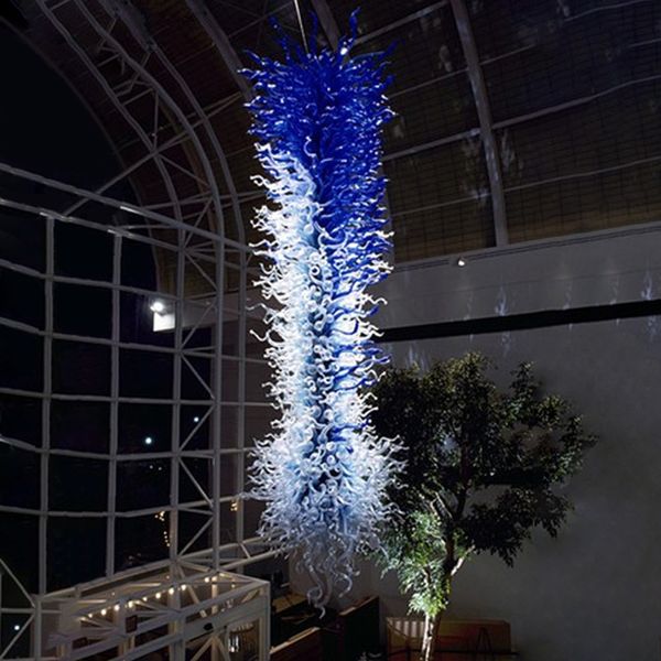 Ручная взорванная стеклянная люстра подвесные светильники синий цвет арт освещения современного пользовательского большого светодиода освещение для дома гостиничный торговый центр украшения 80 или 120 дюймов