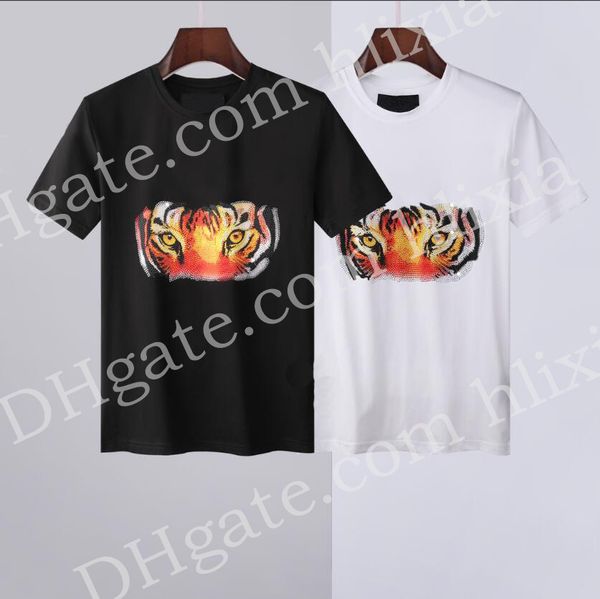 

2021 new t-shirt men shortsleeve stretch cotton jersery tee men's embroidery tiger printed bird snake crew collar t -shirt #689, White;black